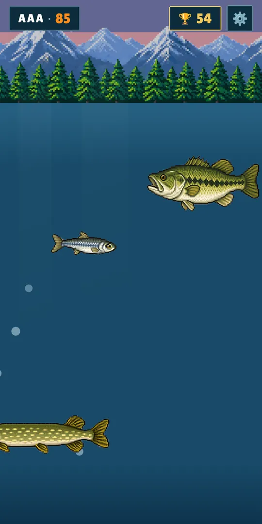 A dawn run under a pink sky: the minnow slips between a bass above and a pike below.